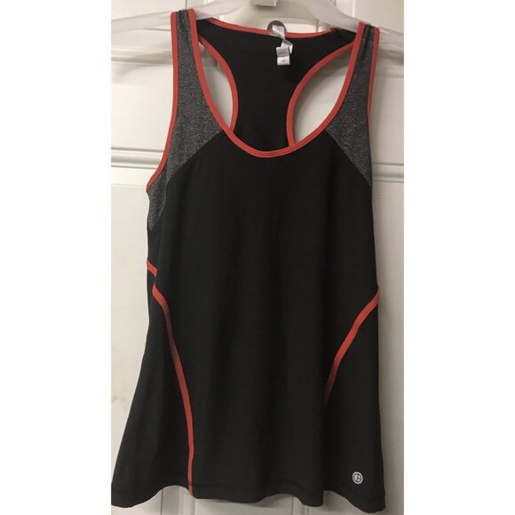 Athletica Objet d'art Scoop Neck Tank Top Racerback Sz L Black Red Grey EUC - Picture 1 of 4